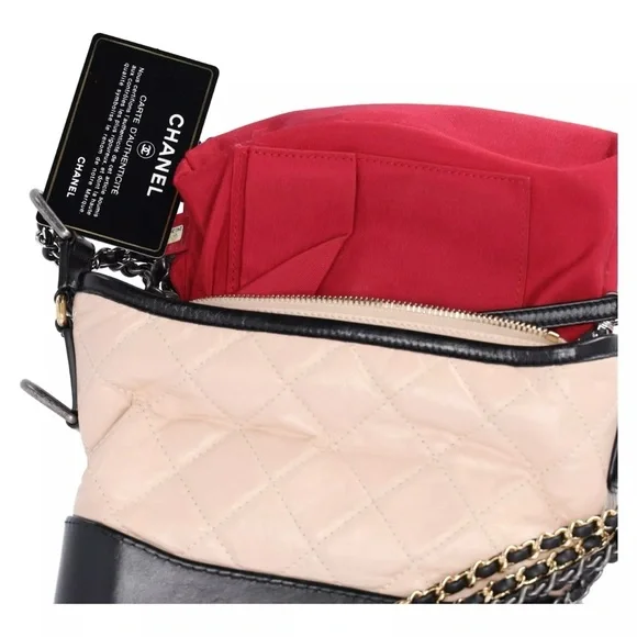 Chanel Small Gabrielle Hobo Bag Black Tan Beige Aged Calfskin Quilted Leather - Picture 8 of 12